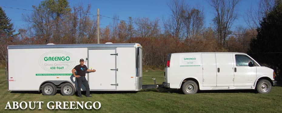 Photo of owner Andrew kasprzak with the Greengo Grass Grooming van and enclosed trailer